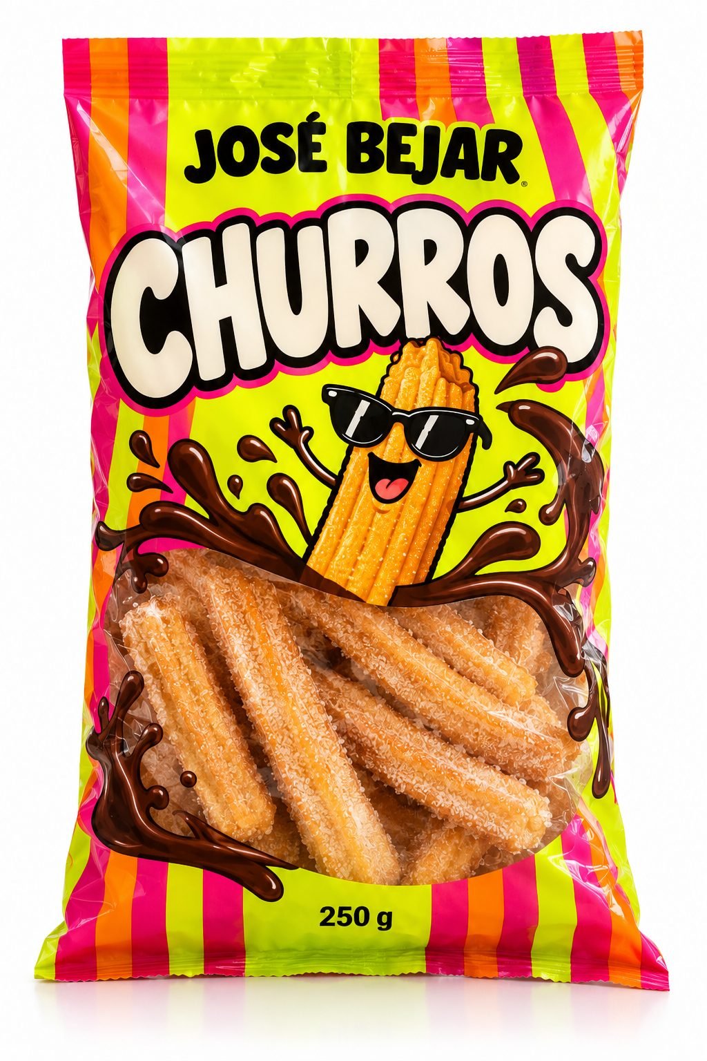 La bolsa de churros convertida en foto de catálogo con fondo blanco, con /packshot